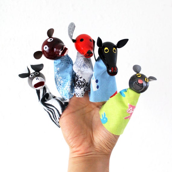 Items similar to Vintage Wooden Finger Puppets on Etsy