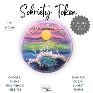 Ocean Sunset 3D PERSONALIZED Recovery Token Sobriety Chip Any Year Sobriety Medallion Recovery Coin AA Sober Anniversary Custom Gift Sober
