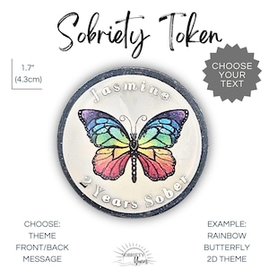 Rainbow Butterfly 2D PERSONALIZED Sobriety Token Recovery Chip Custom Sober Any Year Medallion Coin AA Anniversary Milestone Congrats Gift
