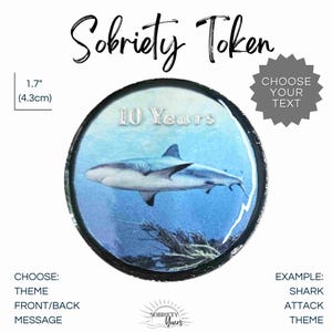 Shark Attack 2D PERSONALIZED Custom Sobriety Coin Recovery Chip Any Year Token Medallion Recovery Coin AA Sober Anniversary Custom Gifts