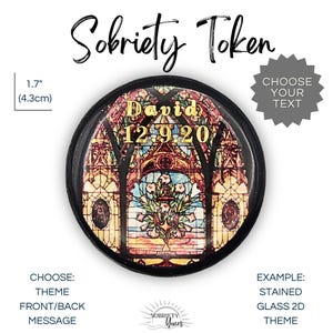 Stained Glass 2D PERSONALIZED Custom Sobriety Coin Recovery Chip Any Year Token Medallion Recovery Coin AA Sober Anniversary Custom Gifts