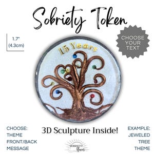 Jeweled Tree 3D PERSONALIZED Custom Sobriety Coin Recovery Chip Any Year Token Medallion Recovery Coin AA Sober Anniversary Custom Gifts