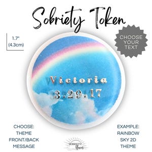Rainbow Sky 2D PERSONALIZED Custom Sobriety Coin Recovery Chip Any Year Token Medallion Recovery Coin AA Sober Anniversary Custom Gifts