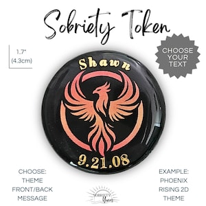 Phoenix Rising 2D PERSONALIZED Custom Sobriety Coin Recovery Chip Any Year Token Medallion Recovery Coin AA Sober Anniversary Custom Gifts