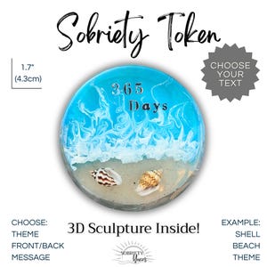Shell Beach 3D PERSONALIZED Custom Sobriety Coin Recovery Chip Any Year Token Medallion Recovery Coin AA Sober Anniversary Custom Gifts