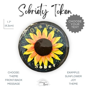 Sunflower 3D PERSONALIZED Sobriety Token Recovery Chip One Year Sober Medallion Recovery Coin AA Sober Anniversary Custom Gift Recovery