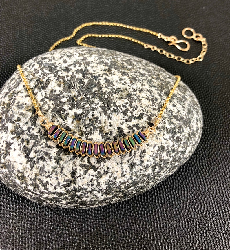 Square Hematite Woven Bar Necklace
