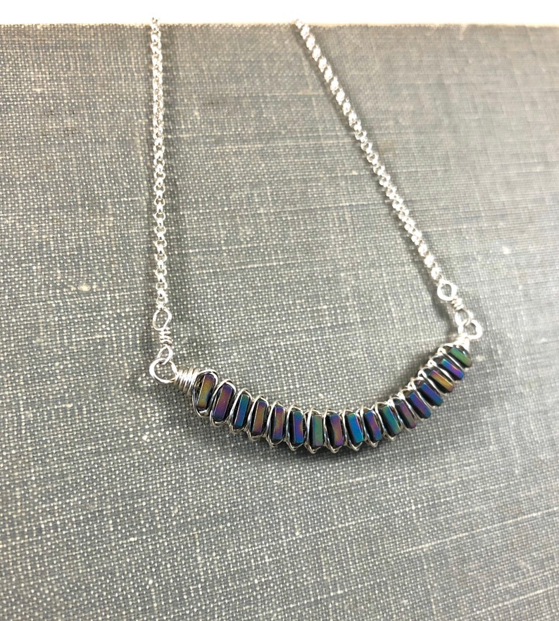 Square Hematite Woven Bar Necklace
