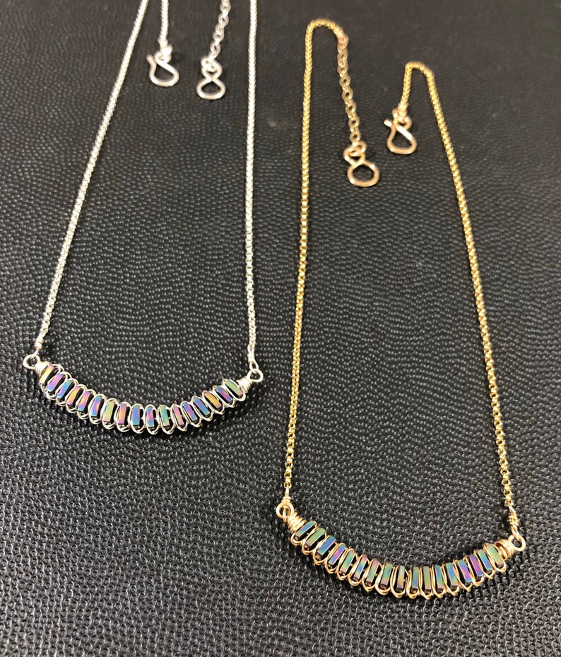 Square Hematite Woven Bar Necklace