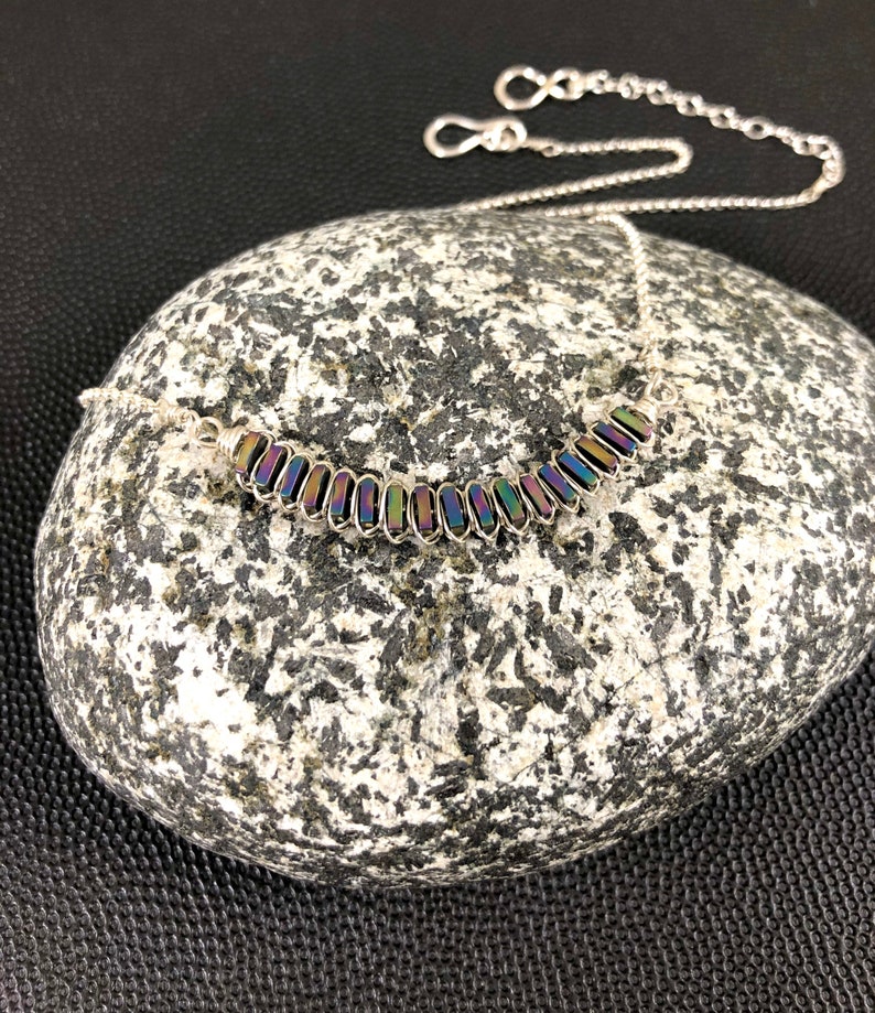 Square Hematite Woven Bar Necklace
