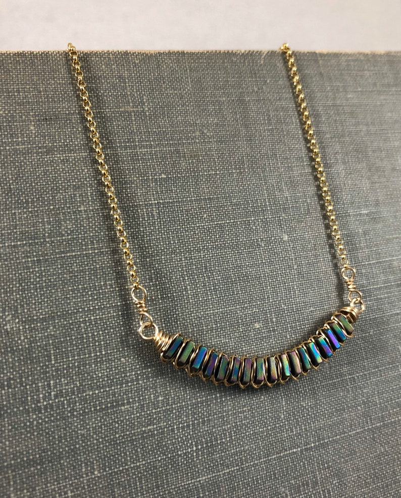 Square Hematite Woven Bar Necklace