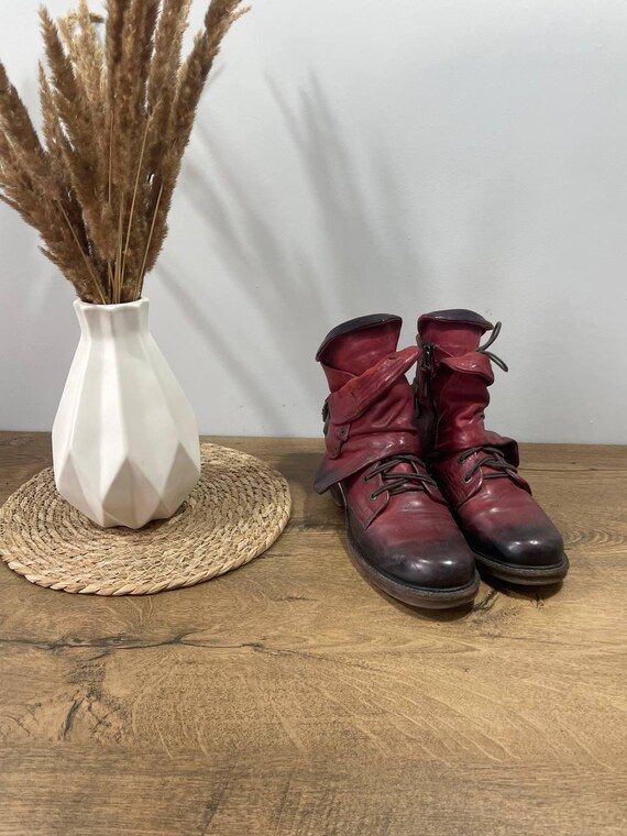 98 Airstep Ancle Women's Red Leather Designer Italy Boots US