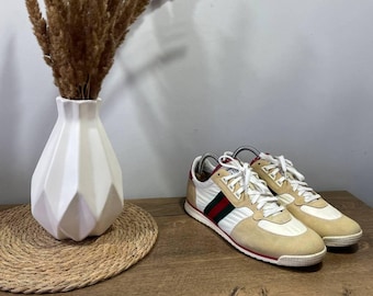 Gucci Beige Suede & Nylon Mens Trainers Size 44 UK 9.5 US 10.5