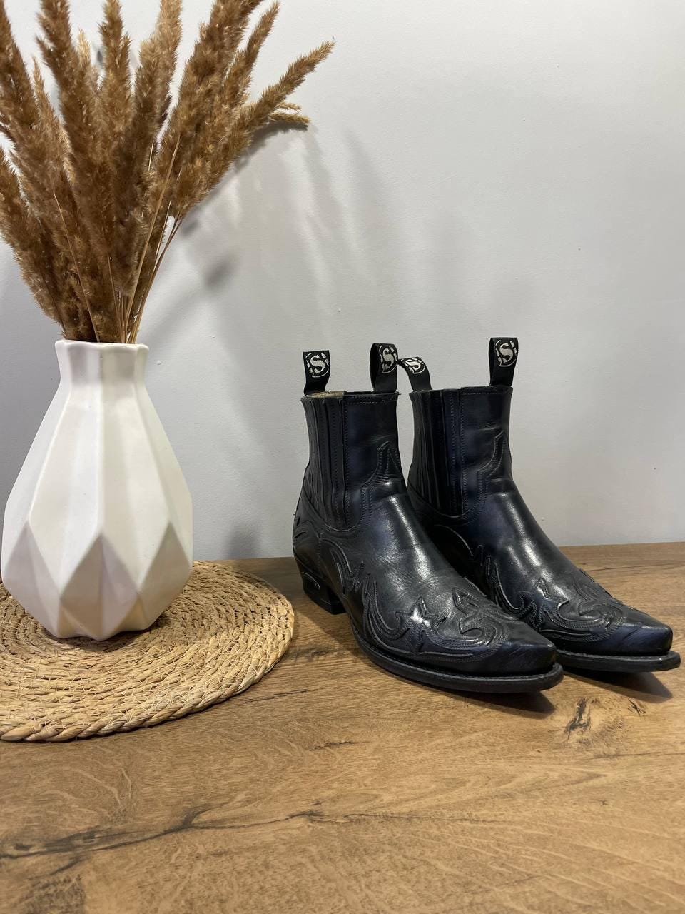 Bottes Cowboy Sendra Vintage Homme – Cuir Brodé Bleu/blanc, Pointure 39
