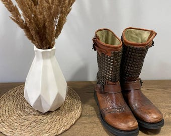 Ash Boots Brown Leather DISTRESSED MOTO BIKER Size 36