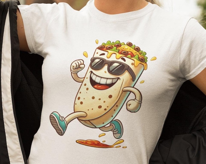 Funny Running Burrito T-Shirt: Humorous Foodie Apparel