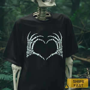 Skeleton Hands Heart T-Shirt, Gothic Spooky Season Tee