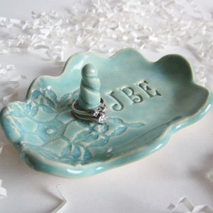 Personalized Ring Holder jewelry Dish gifts for weddings, anniversaries, birthdays, and bridal showers, in blue, green, white image 7
