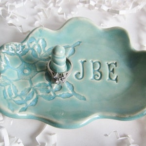 Personalized Ring Holder jewelry Dish gifts for weddings, anniversaries, birthdays, and bridal showers, in blue, green, white image 4