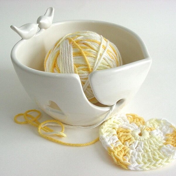 Loveable Lovebird Yarn Bowl, Handmade stoneware pottery, yh500n