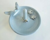 Ceramic Wedding ring dish, ring holder, engagement gift, Dusty blue lovebird ring holder gift, Made to Order