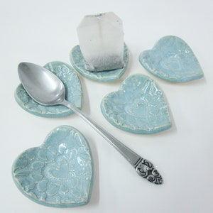 Heart Teabag holder, coffee bar teaspoon rest, candle holder, Handmade ceramic teaspoon holder, Ready To Ship image 8