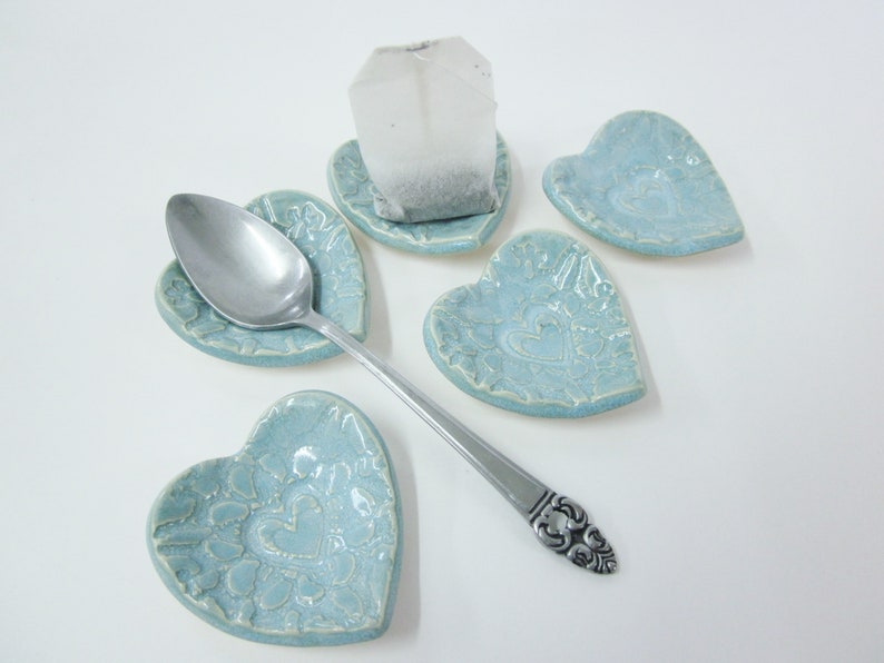 Heart Teabag holder, coffee bar teaspoon rest, candle holder, Handmade ceramic teaspoon holder, Ready To Ship image 8