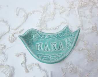 Gift for Nana, Mothers day gift, Nona, Oma, Nema, Gram, handcrafted jewelry dish, Mom gift, dove dish, bird candle holder, soap dish