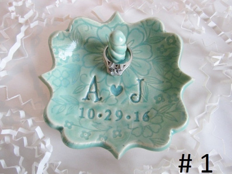 Personalized Engagement Ring holder gift, monogrammed ring dish, Gift for bride, wedding gift Dish # 1