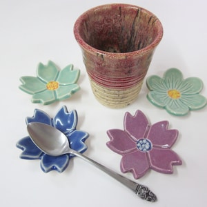 Flower tea bag holders, Mother&#39;s day gift, Coffee tea Spoon Holder, 3&quot; and 3.5&quot;wide, teaspoon rest, candle holder,  ceramic spoon rest