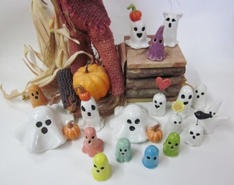 Mini Halloween ghosts, Thanksgiving decor, Halloween small ghost decorations, white tiny ghosts, Thanksgiving pumpkins