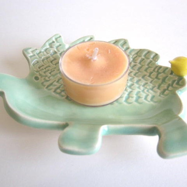 Ceramic Hedgehog ring holder bowl in  mint green, yellow birdie, jewelry organizer, In Stock,