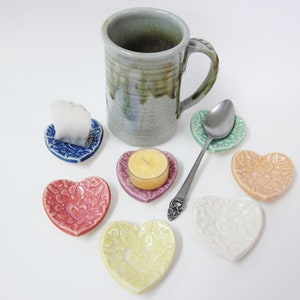 Heart Teabag holder, coffee bar teaspoon rest, candle holder, Handmade ceramic teaspoon holder, Ready To Ship image 3