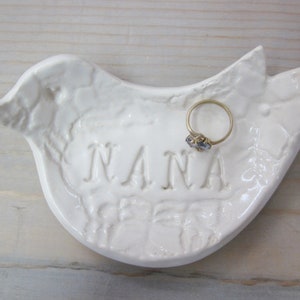 Gift for Nana, Mothers day gift, Nona, Oma, Nema, Gram, handcrafted jewelry dish, Mom gift, dove dish, bird candle holder, soap dish image 6