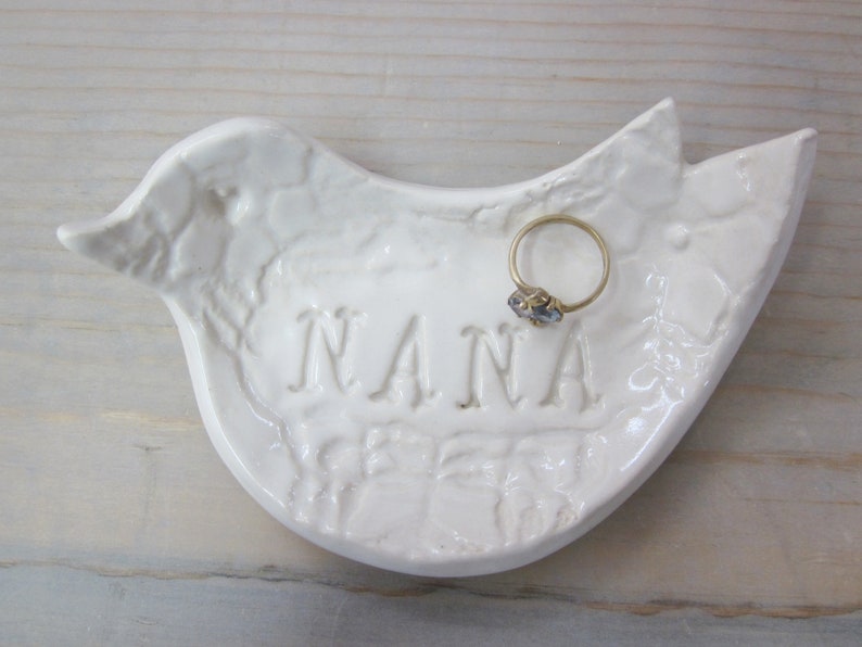 Gift for Nana, Mothers day gift, Nona, Oma, Nema, Gram, handcrafted jewelry dish, Mom gift, dove dish, bird candle holder, soap dish image 6