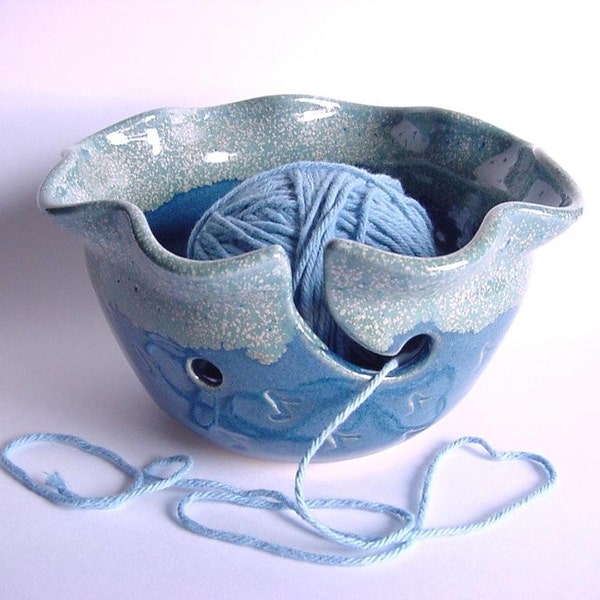 Reserved for Collin Wavy Yarn bowl Starry nightand Royal Blue Handmade Stoneware Pottery (YH117c)