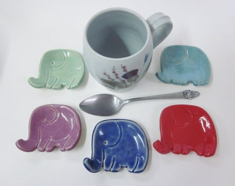 Elephant Teabag holder, ceramic teaspoon rest, ring dish, animal dish, candle holder,