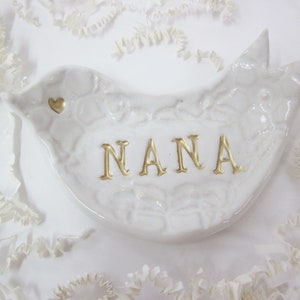 Gift for Nana, Mothers day gift, Nona, Oma, Nema, Gram, handcrafted jewelry dish, Mom gift, dove dish, bird candle holder, soap dish image 4