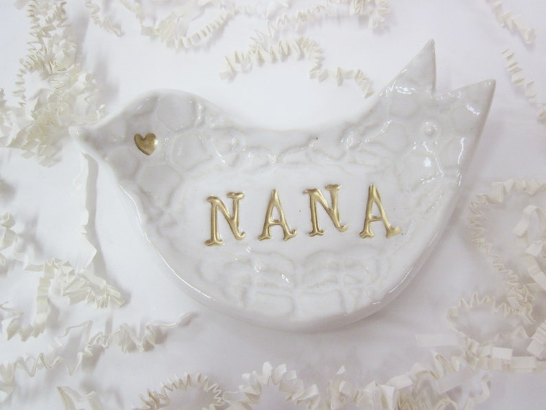 Gift for Nana, Mothers day gift, Nona, Oma, Nema, Gram, handcrafted jewelry dish, Mom gift, dove dish, bird candle holder, soap dish image 4