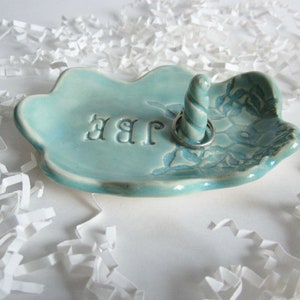 Personalized Ring Holder jewelry Dish gifts for weddings, anniversaries, birthdays, and bridal showers, in blue, green, white image 5