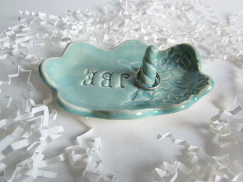 Personalized Ring Holder jewelry Dish gifts for weddings, anniversaries, birthdays, and bridal showers, in blue, green, white image 5