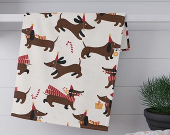 Dachshund Holiday Tea Towel: Dog Lover Kitchen Decor
