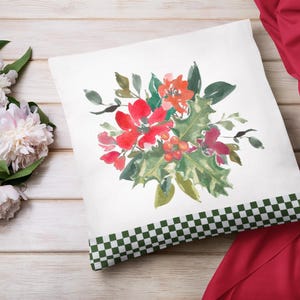 Watercolor Floral Bouquet Pillow with Designer Black and White Checks, Elegant Décor, Housewarming Gift