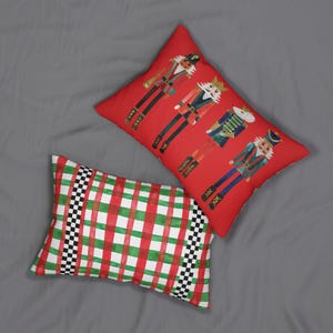 Reversible Nutcracker Pillow – Red Plaid Christmas Holiday Decor