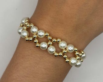 Handmade pearl bracelet gold with clasp Adjustable bracelet women's jewelry gold bridal jewelry wedding gift bracelet girlfriend