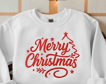 Embossed Merry Christmas Tee, Christmas Shirts, Merry Christmas Crewneck, Cute Winter Sweater, Merry Sweatshirt Puff