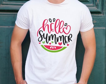 Hello Summer T-Shirt, Cute Teacher Summer Shirt, Sun and Watermelon End of School Year Tee, Summer Break Outfit, Fun Summer Shirt for Unisex