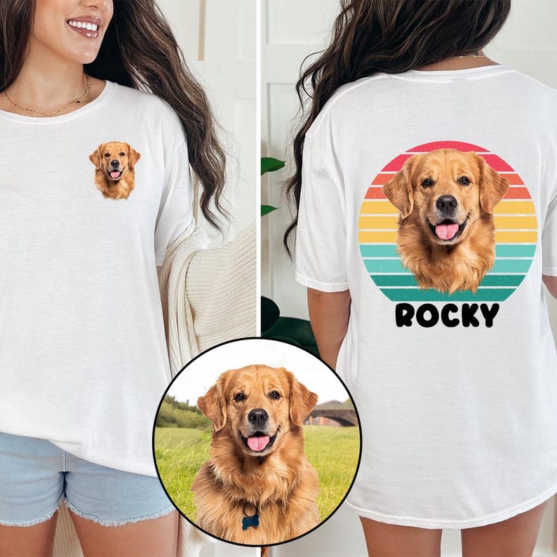 Personalized Dog Face Shirt, Custom Pet Portrait T-shirt, Golden ...