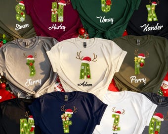 Monogrammed Family Matching Shirt, Custom Name Christmas Holiday T-Shirt, Personalized Name Tee