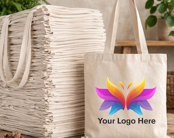 Custom Tote Bags with Logo, Reusable Cotton Canvas, Bulk Orders